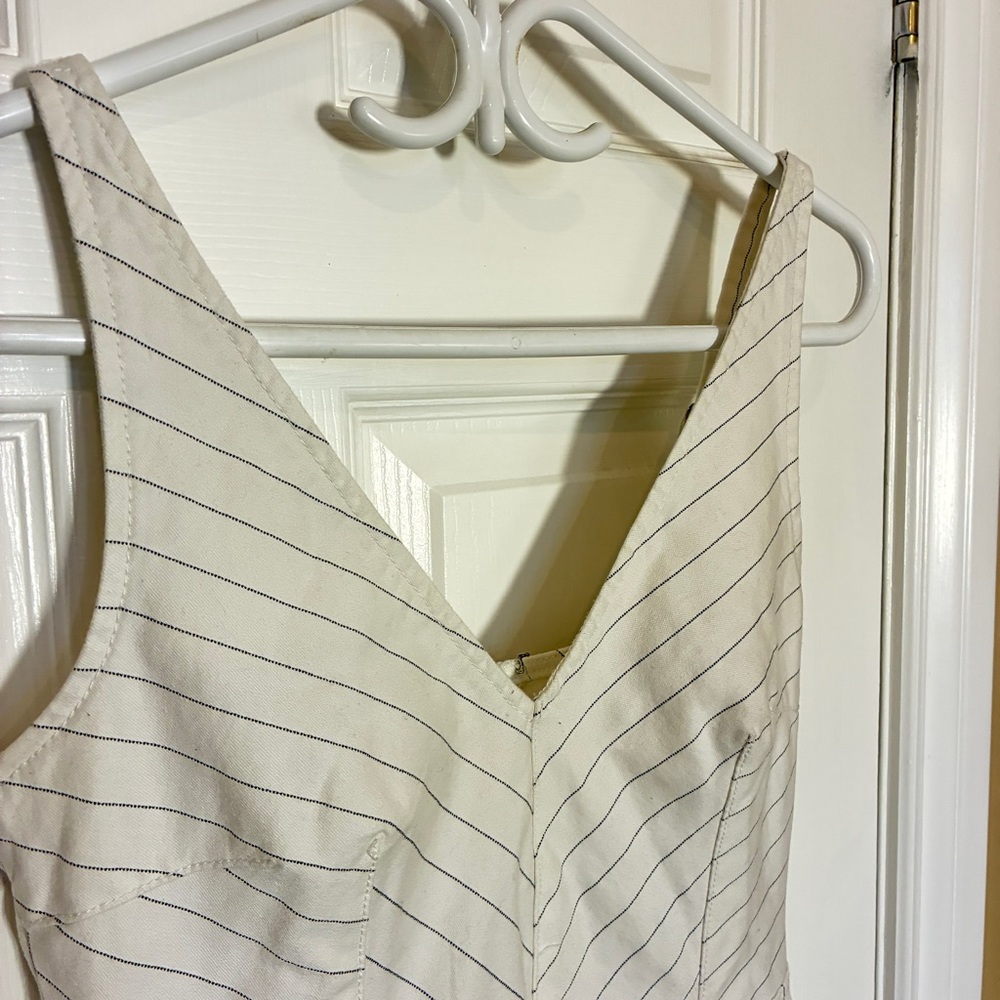 Dynamite Ivory Pinstripe Jumpsuit | Sleeveless | Cropped Size Small - Picture 3 of 9